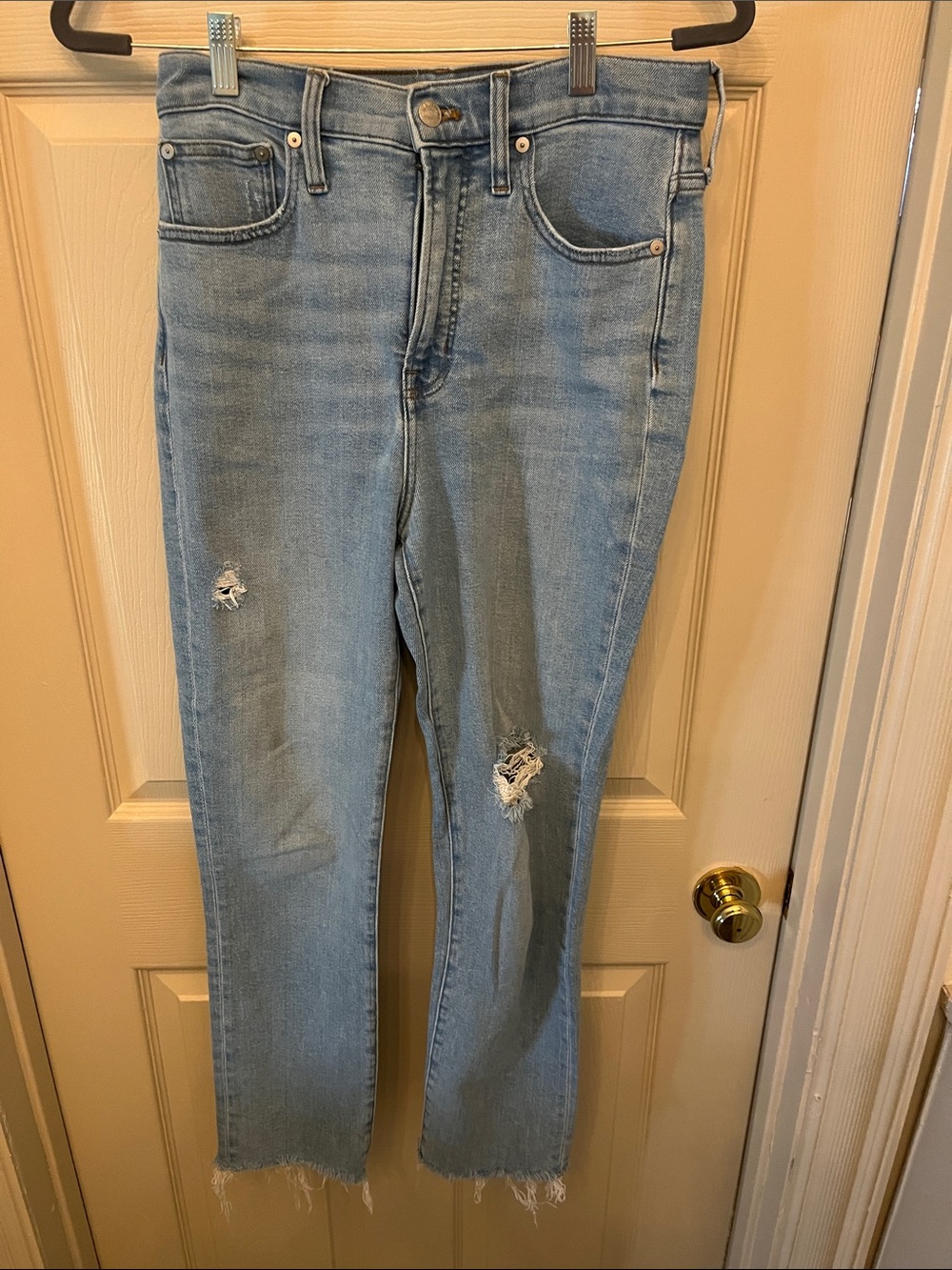 Madewell Light Blue Straight-Leg Distressed Jeans